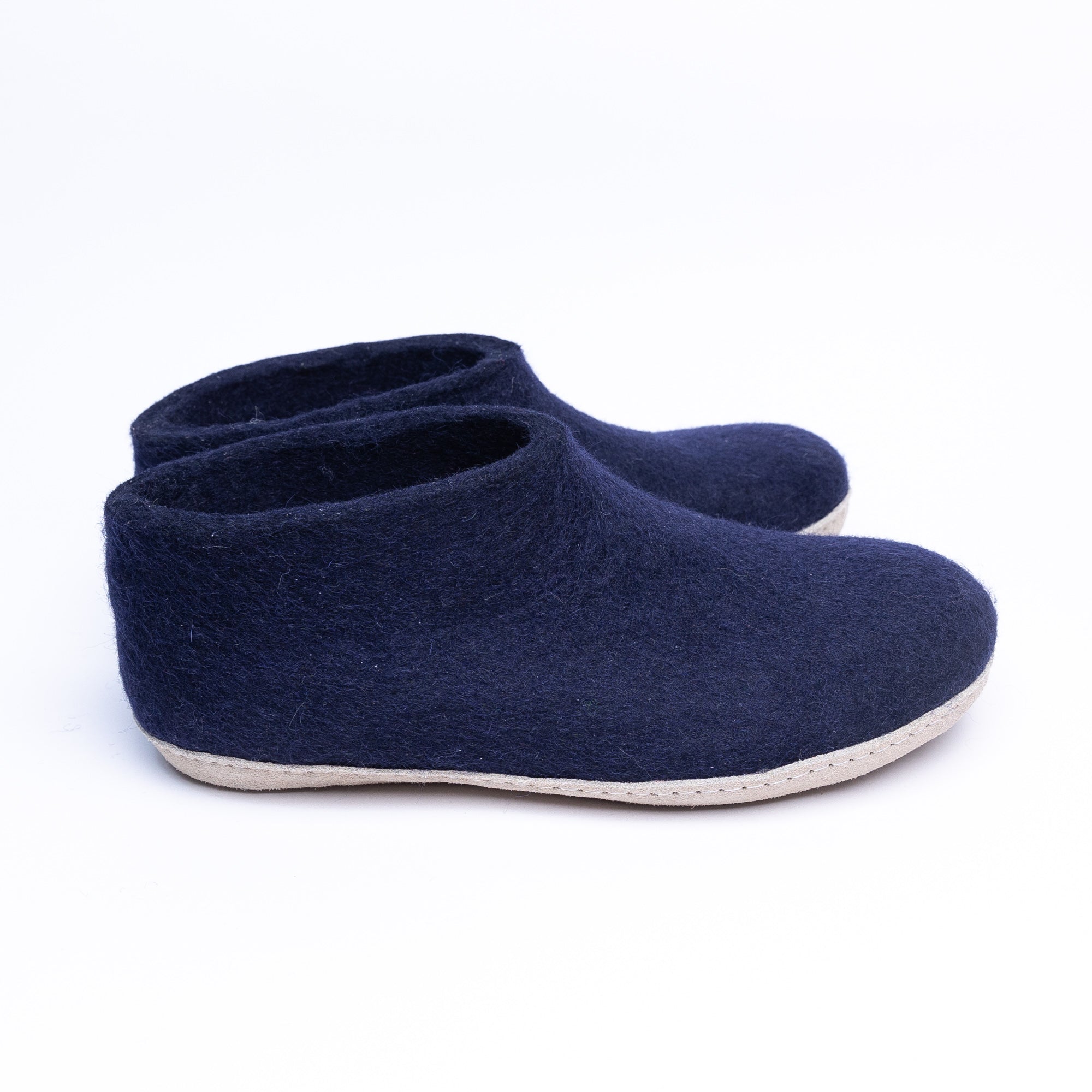 Navy Wool Felt Ankle Boots - Kuuma Shoes