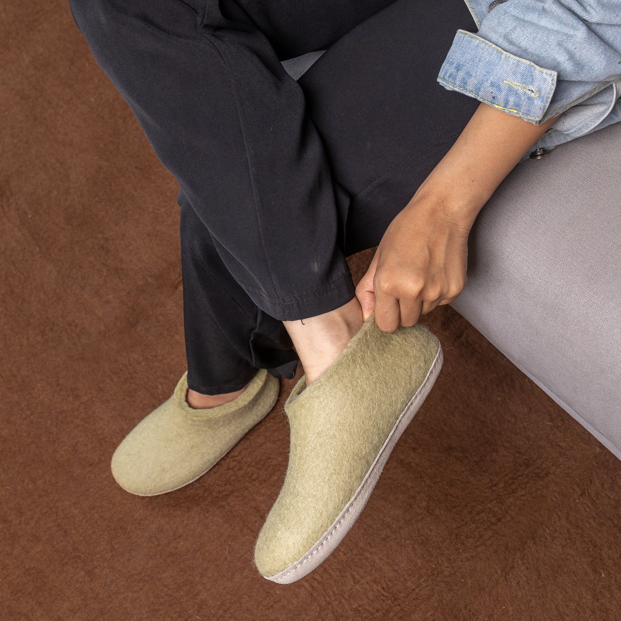 Pastel Green Wool Felt Ankle Boots - Kuuma Shoes