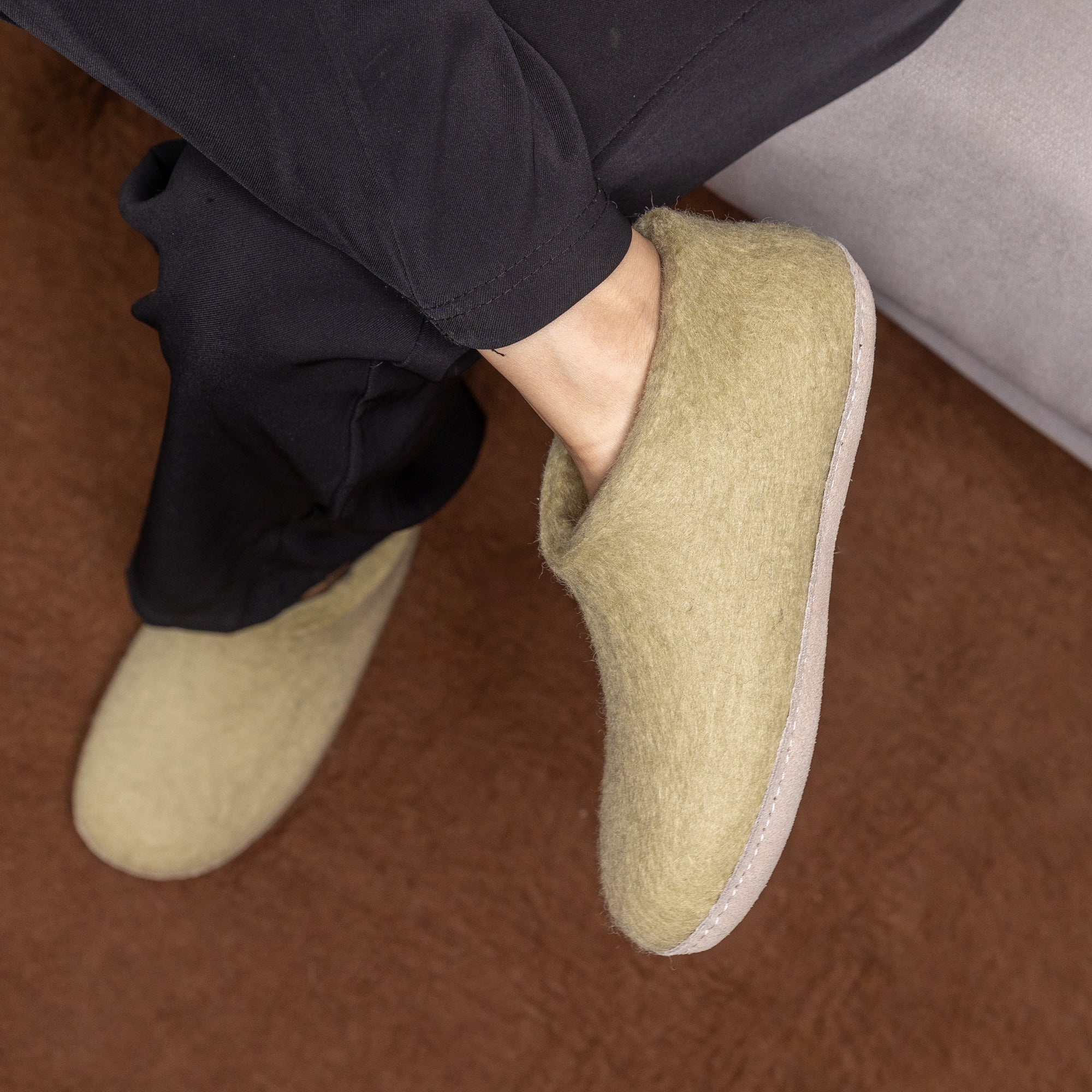 Pastel Green Wool Felt Ankle Boots - Kuuma Shoes