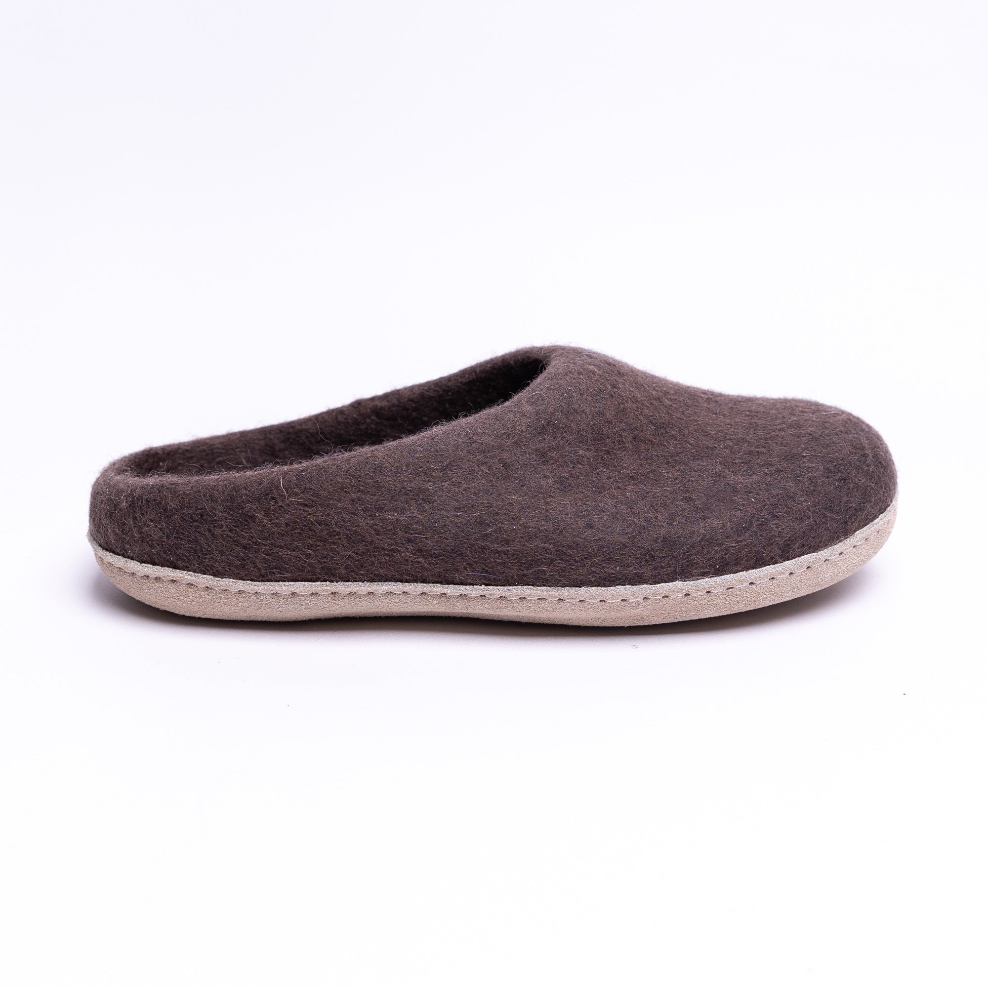 Dark Brown Wool Felt Slippers - Kuuma Shoes