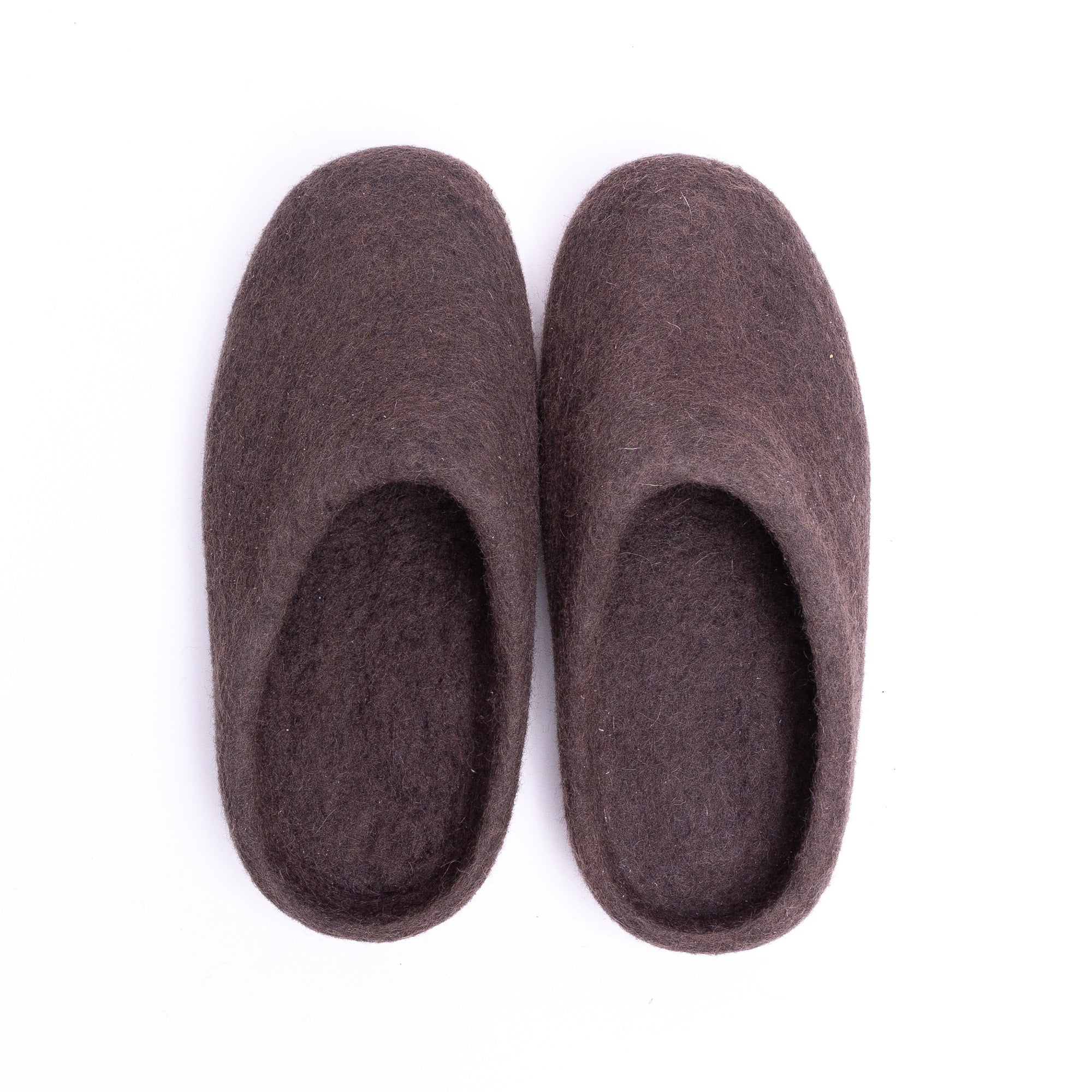 Dark Brown Wool Felt Slippers - Kuuma Shoes
