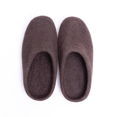 Dark Brown Wool Felt Slippers - Kuuma Shoes
