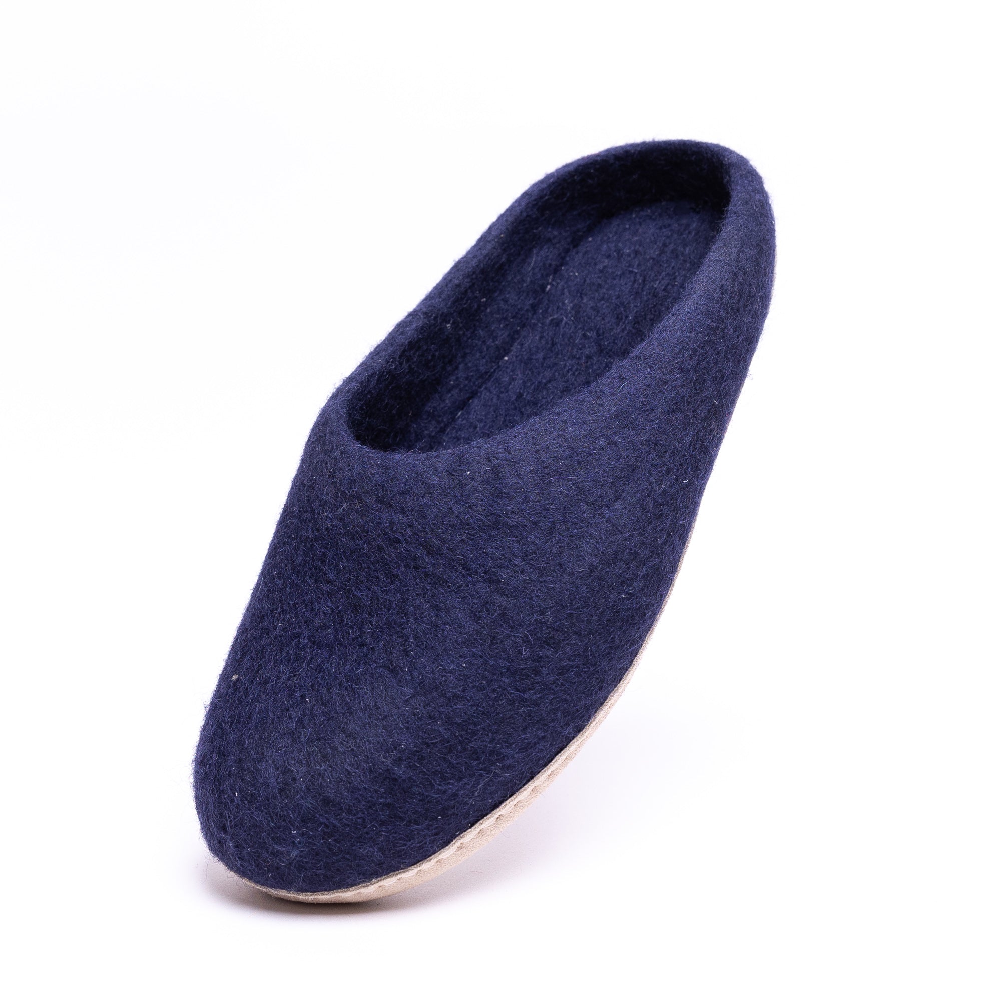 Navy Wool Felt Slippers - Kuuma Shoes