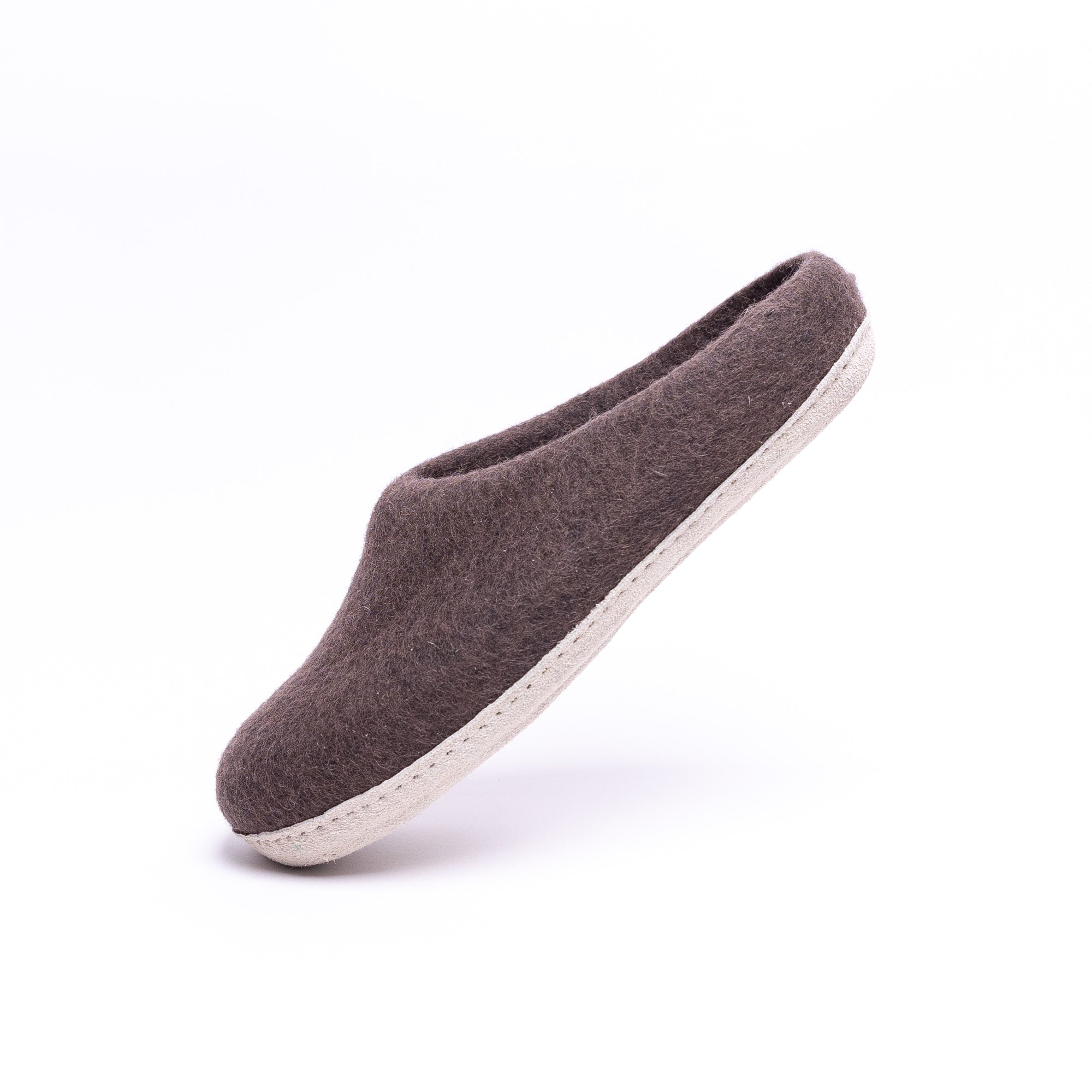 Dark Brown Wool Felt Slippers - Kuuma Shoes