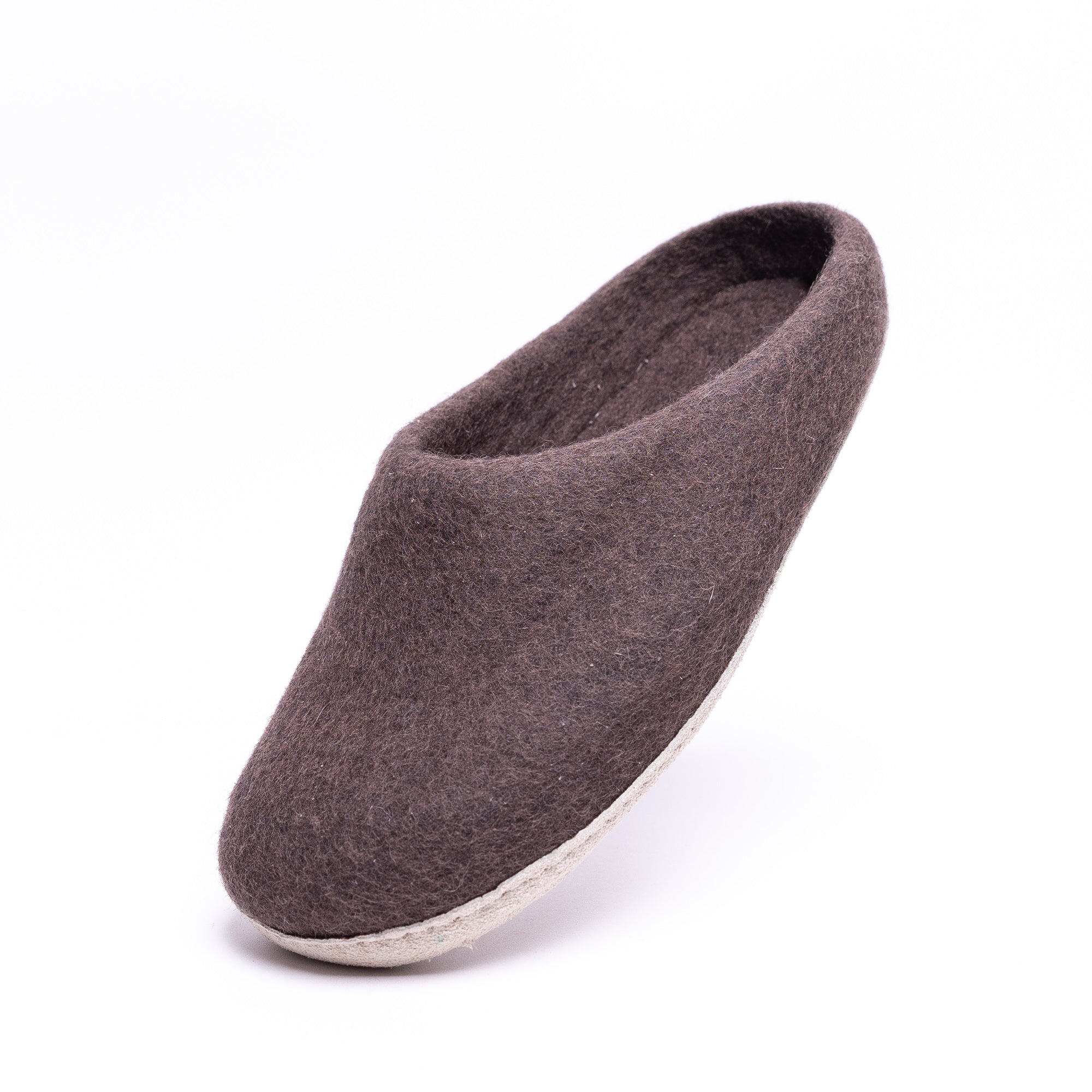 Dark Brown Wool Felt Slippers - Kuuma Shoes