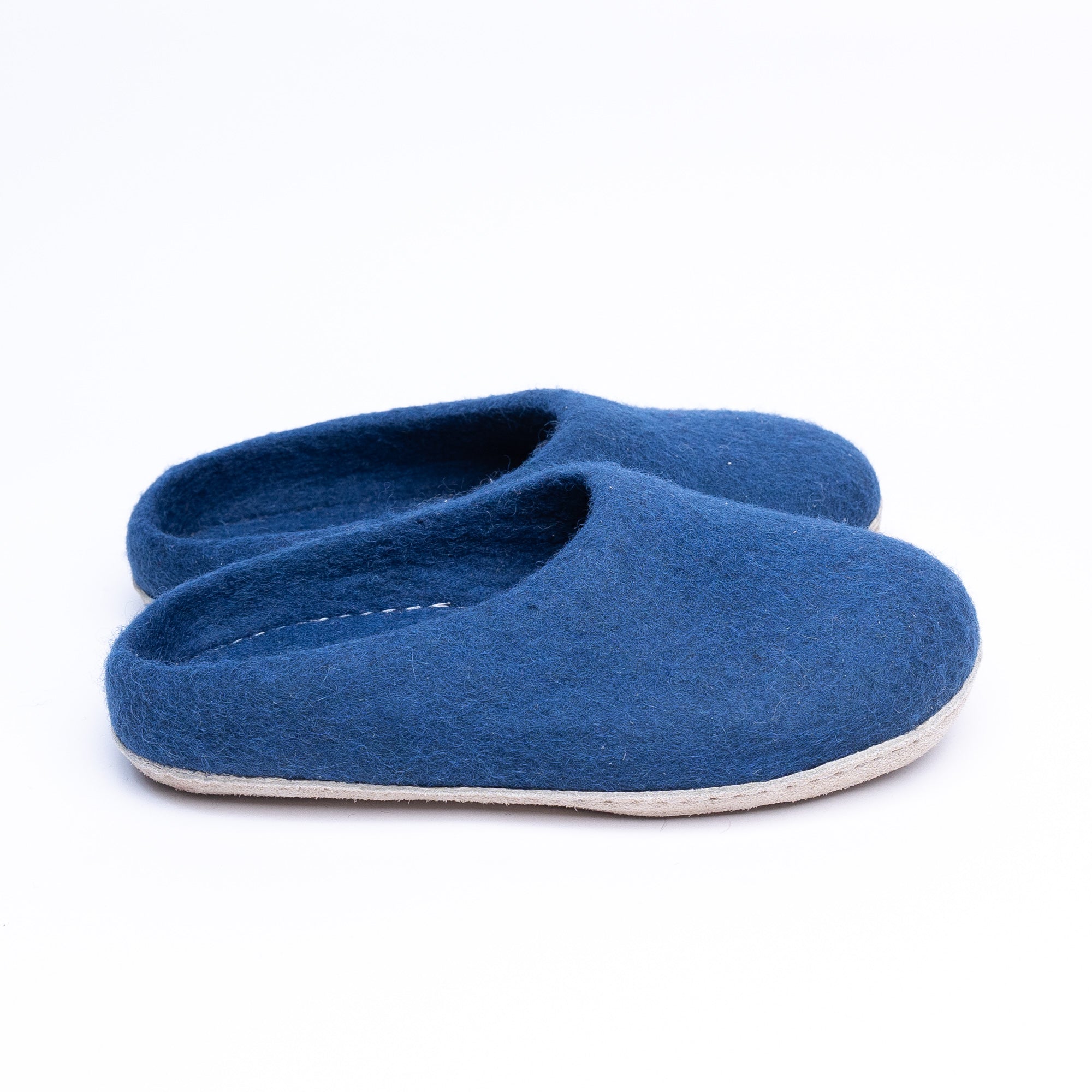 Rhino Blue Wool Felt Slippers - Kuuma Shoes