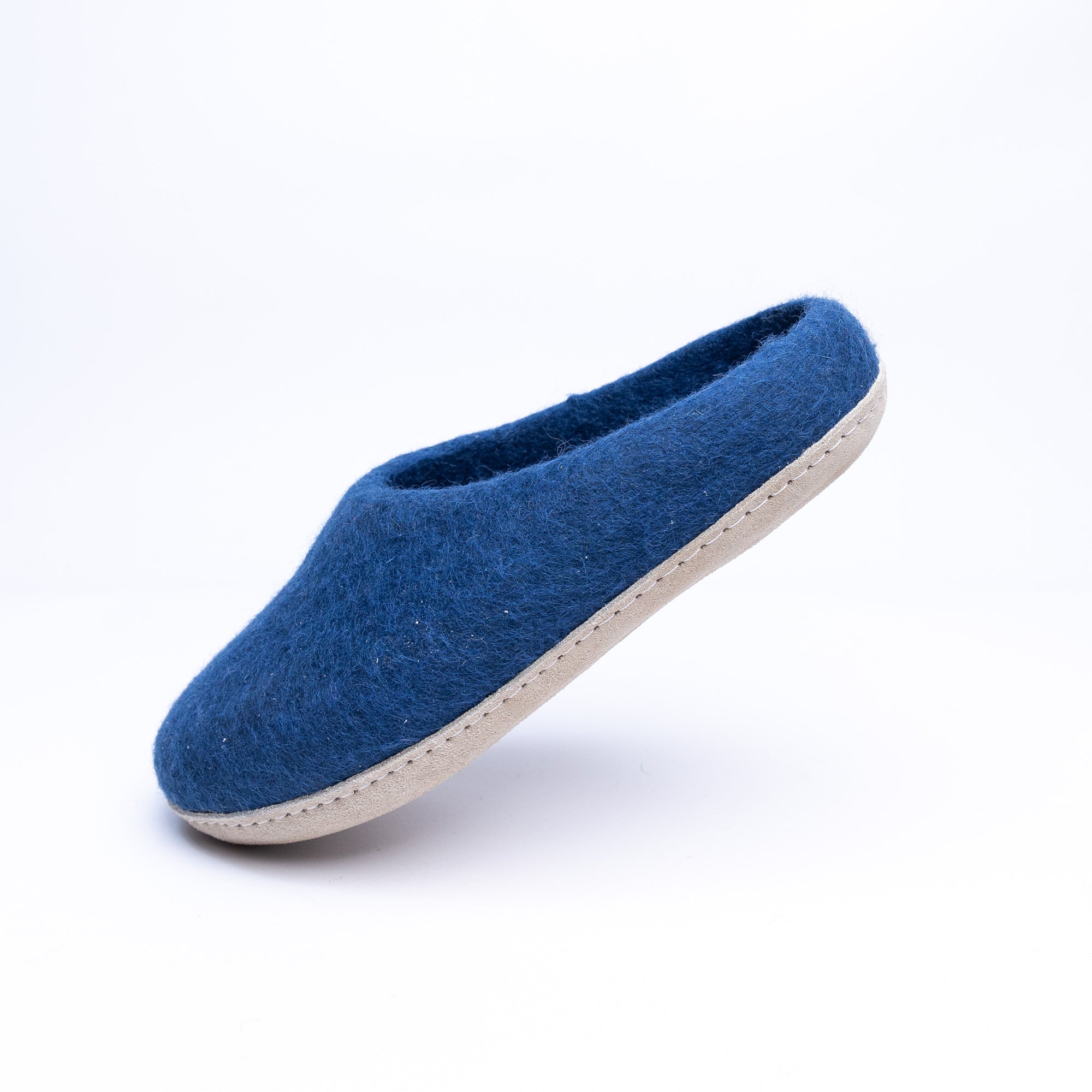 Rhino Blue Wool Felt Slippers - Kuuma Shoes