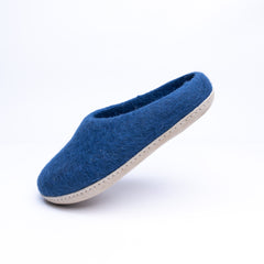 Rhino Blue Wool Felt Slippers - Kuuma Shoes