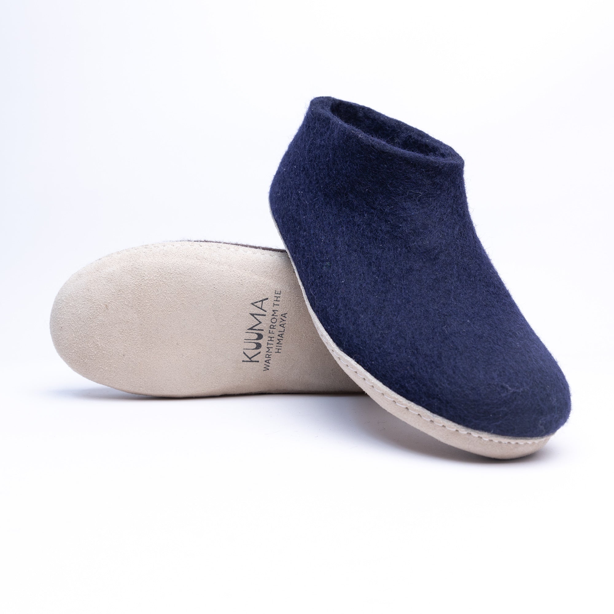 Navy Wool Felt Ankle Boots - Kuuma Shoes