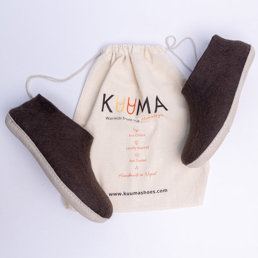 Dark Brown Wool Felt Ankle Boots