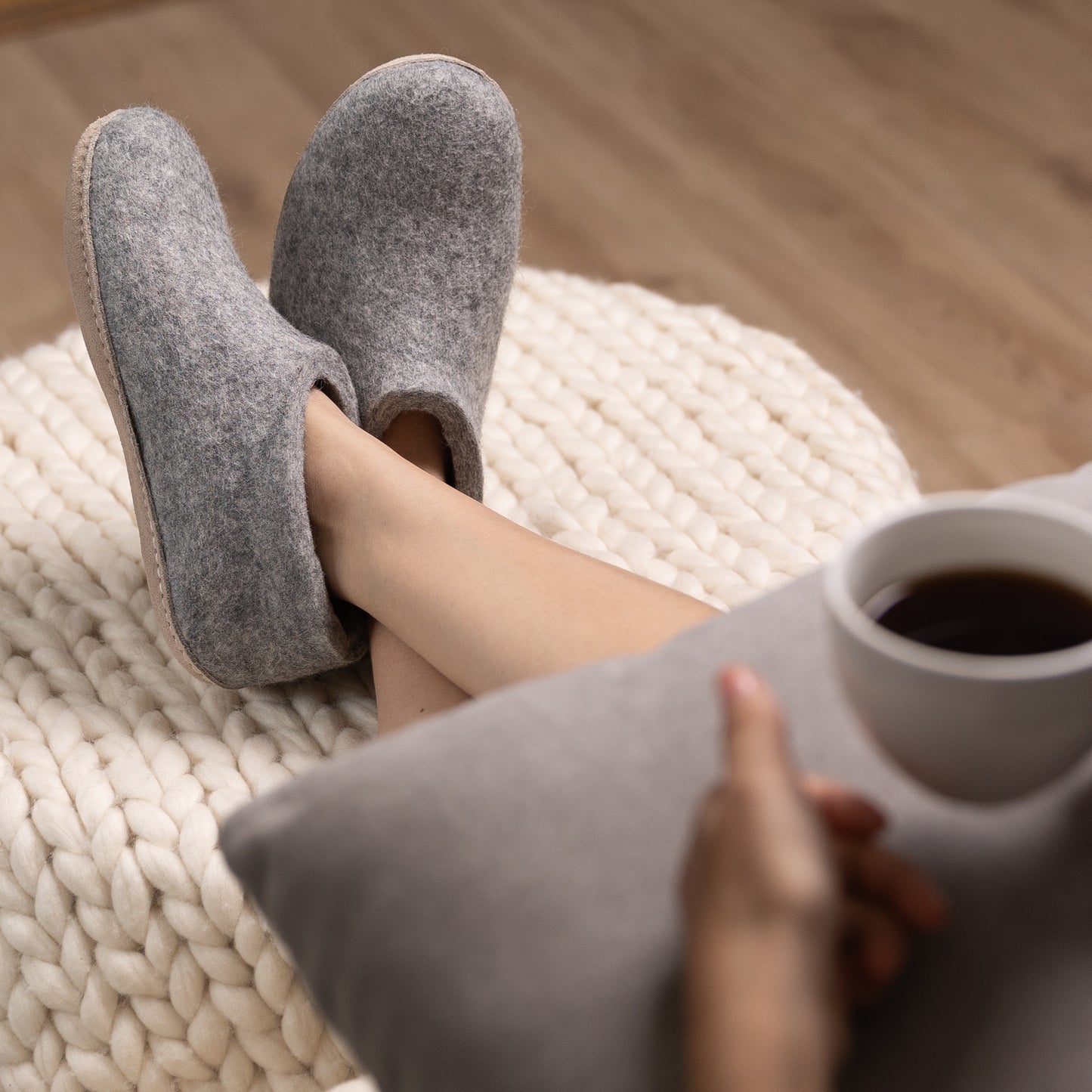 Marbled Light Grey Wool Felt Ankle Boots