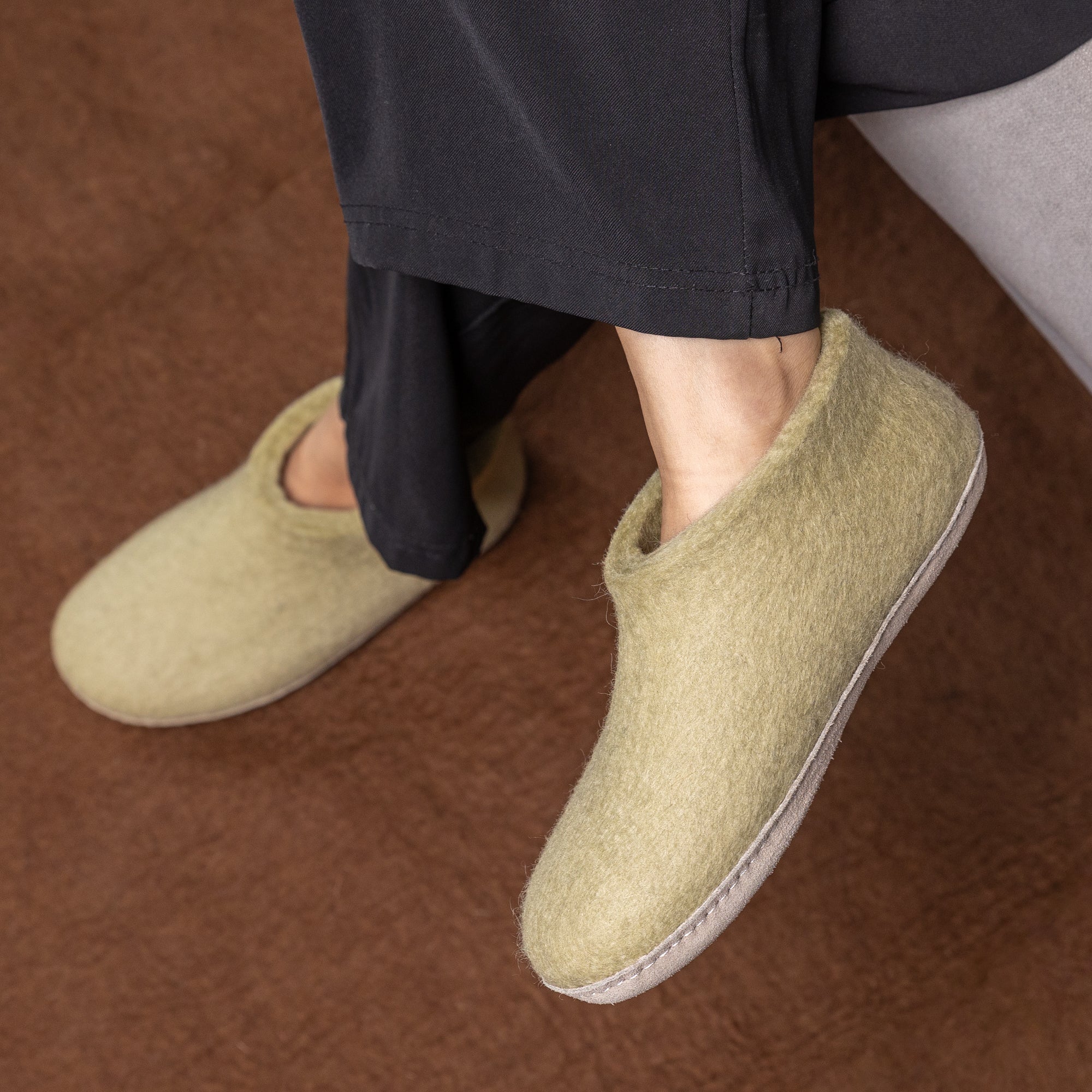 Pastel Green Wool Felt Ankle Boots - Kuuma Shoes