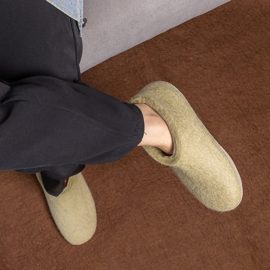Pastel Green Wool Felt Ankle Boots