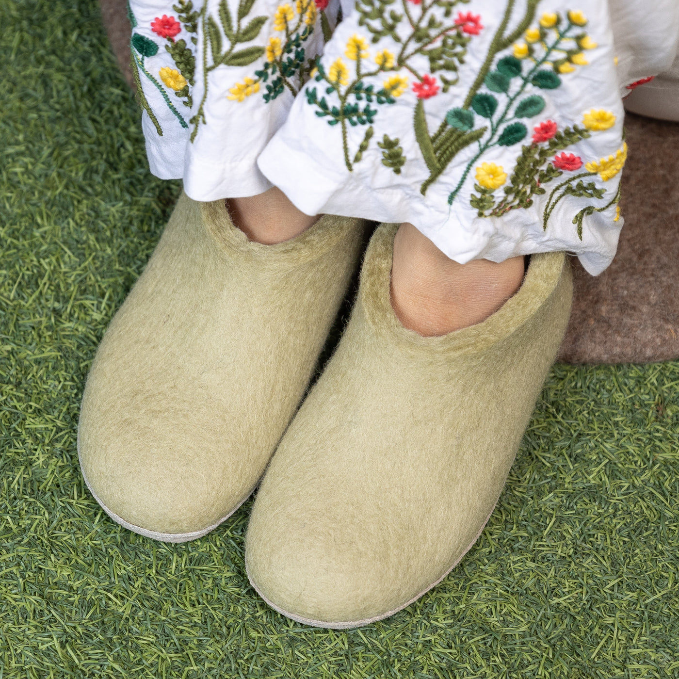 Pastel Green Wool Felt Ankle Boots