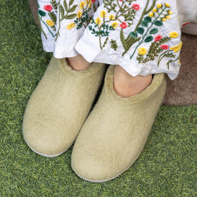 Pastel Green Wool Felt Ankle Boots