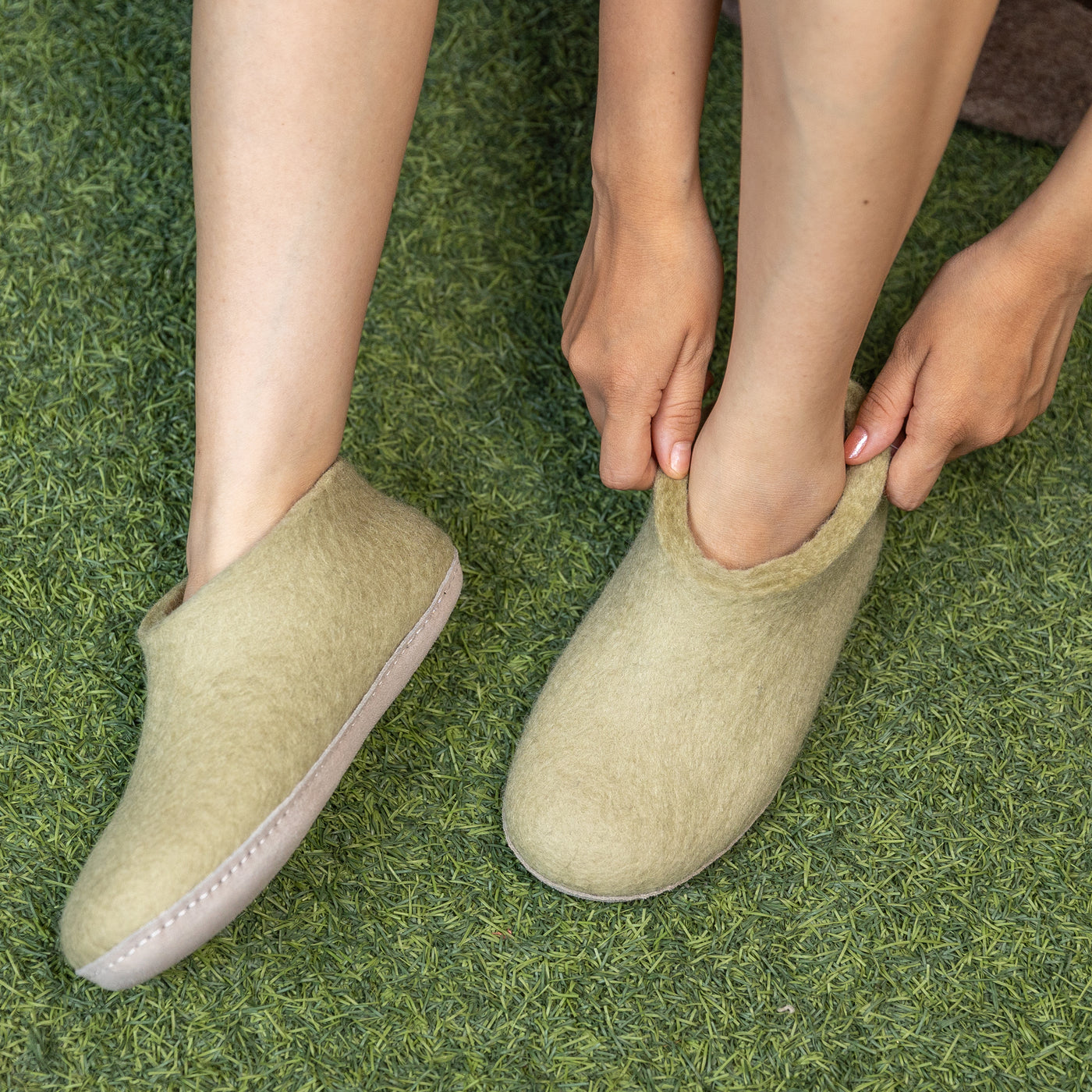 Pastel Green Wool Felt Ankle Boots