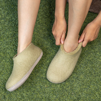 Pastel Green Wool Felt Ankle Boots