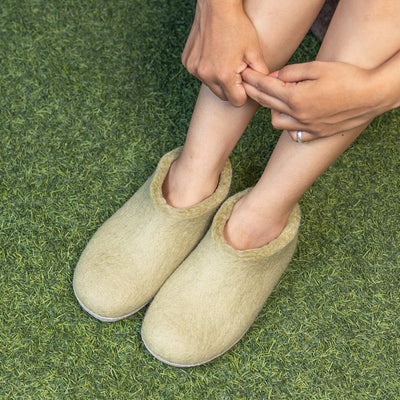 Pastel Green Wool Felt Ankle Boots