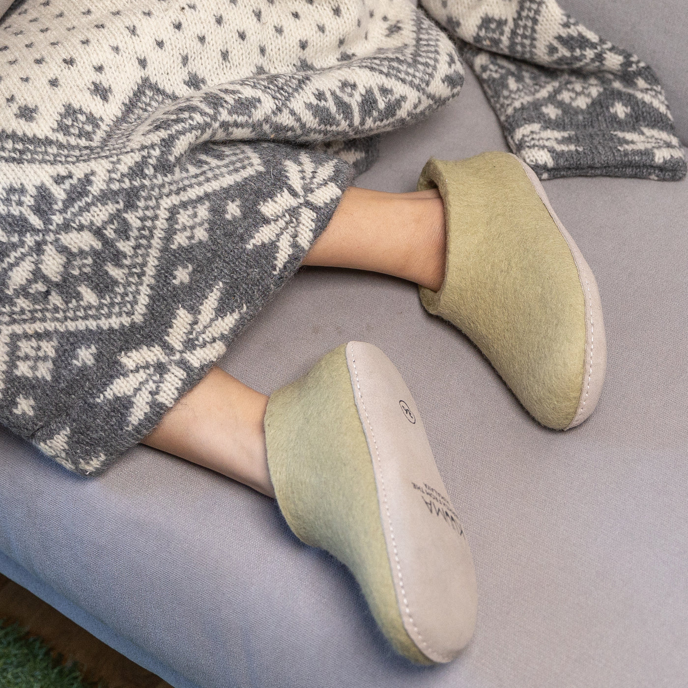 Pastel Green Wool Felt Ankle Boots