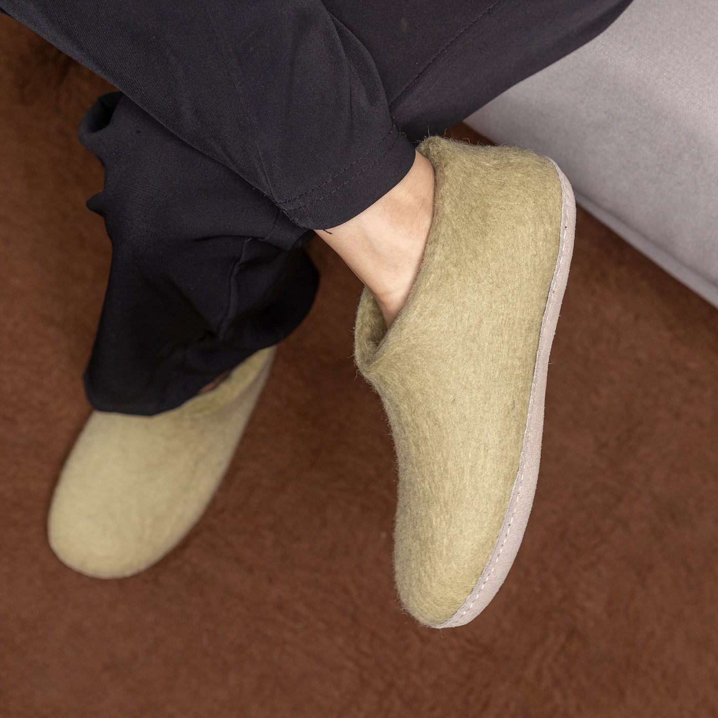 Pastel Green Wool Felt Ankle Boots