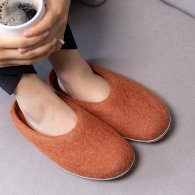 Orange Wool Felt Slippers