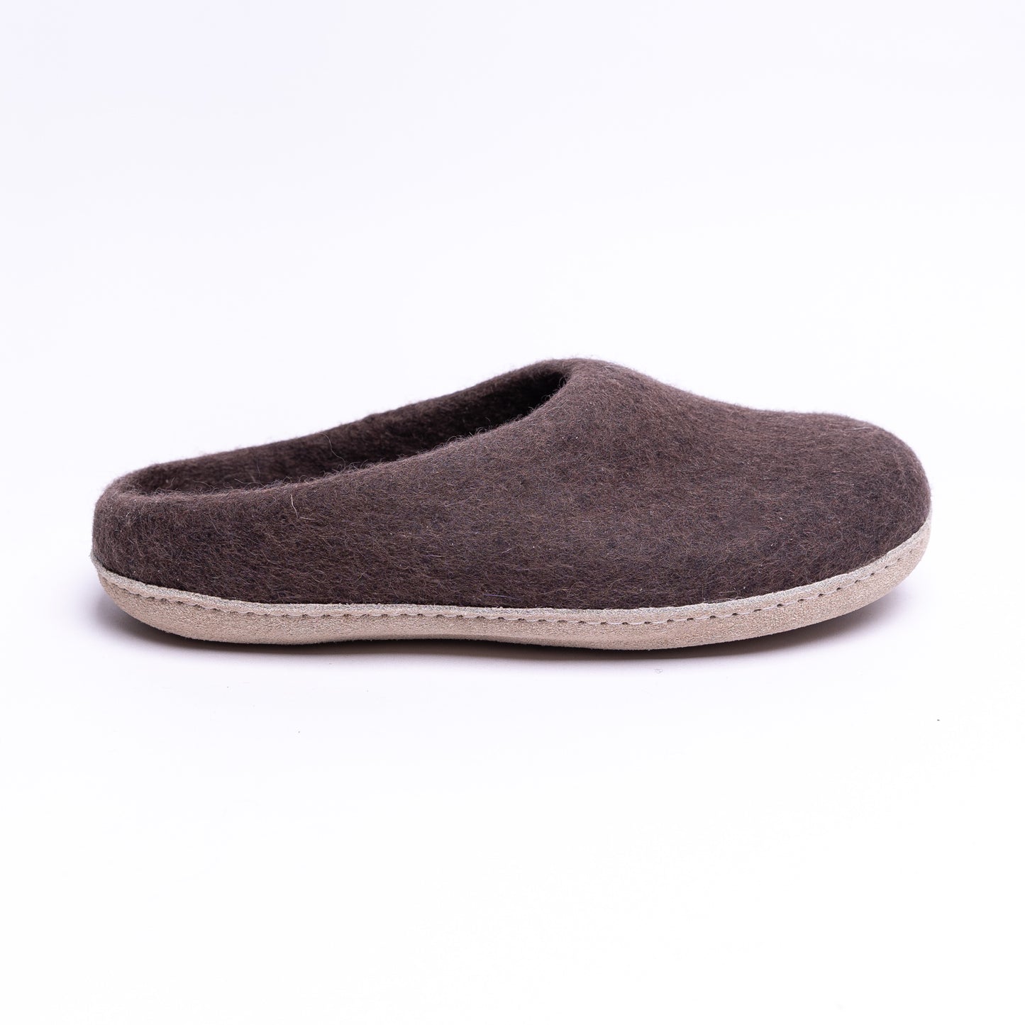 Dark Brown Wool Felt Slippers