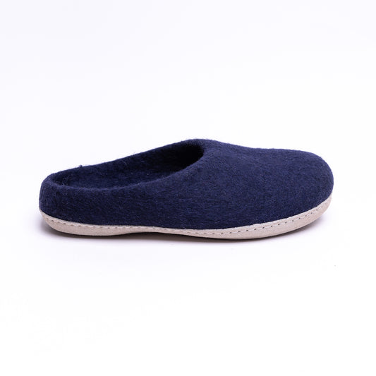 Navy Wool Felt Slippers