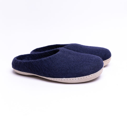Navy Wool Felt Slippers