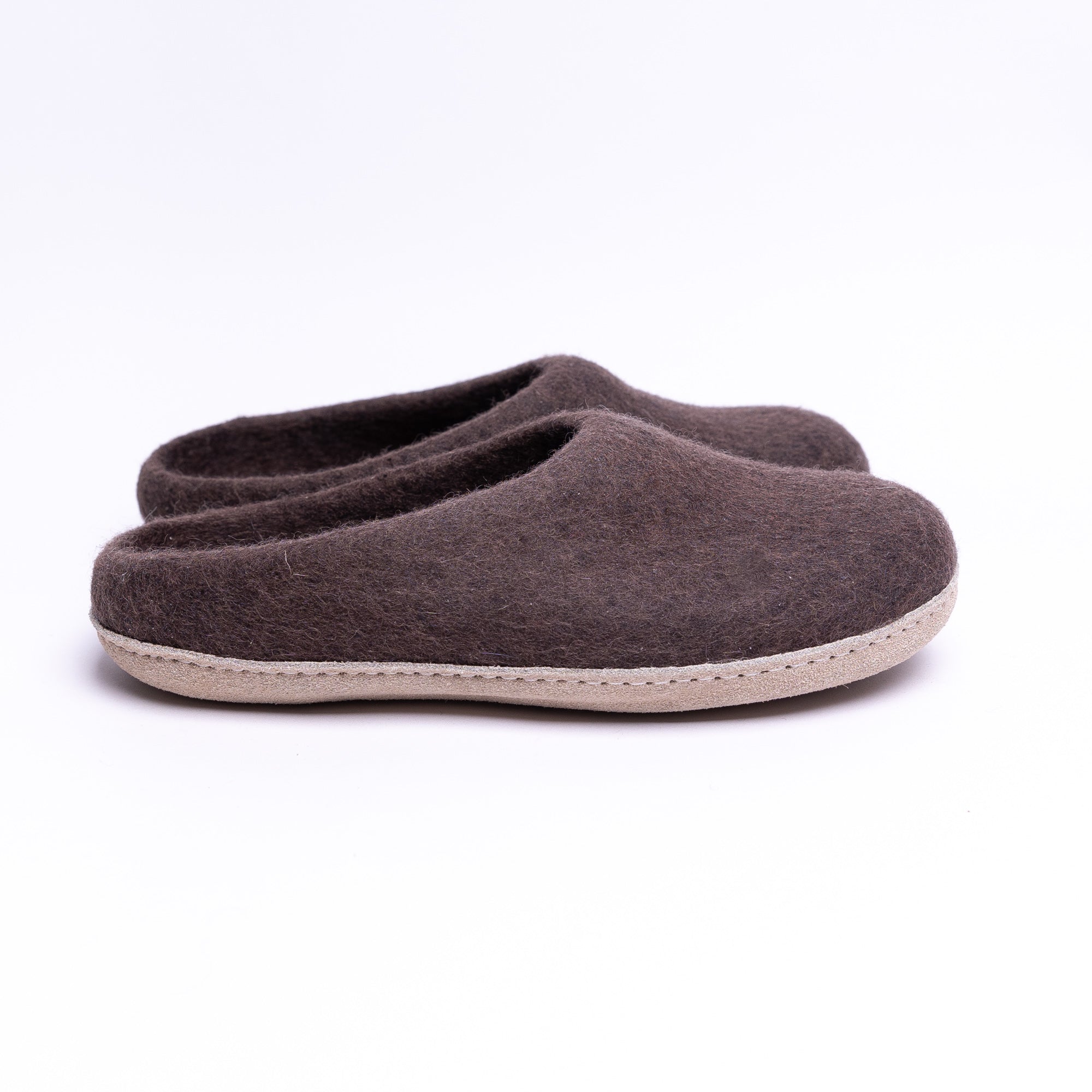 Dark Brown Wool Felt Slippers - Kuuma Shoes