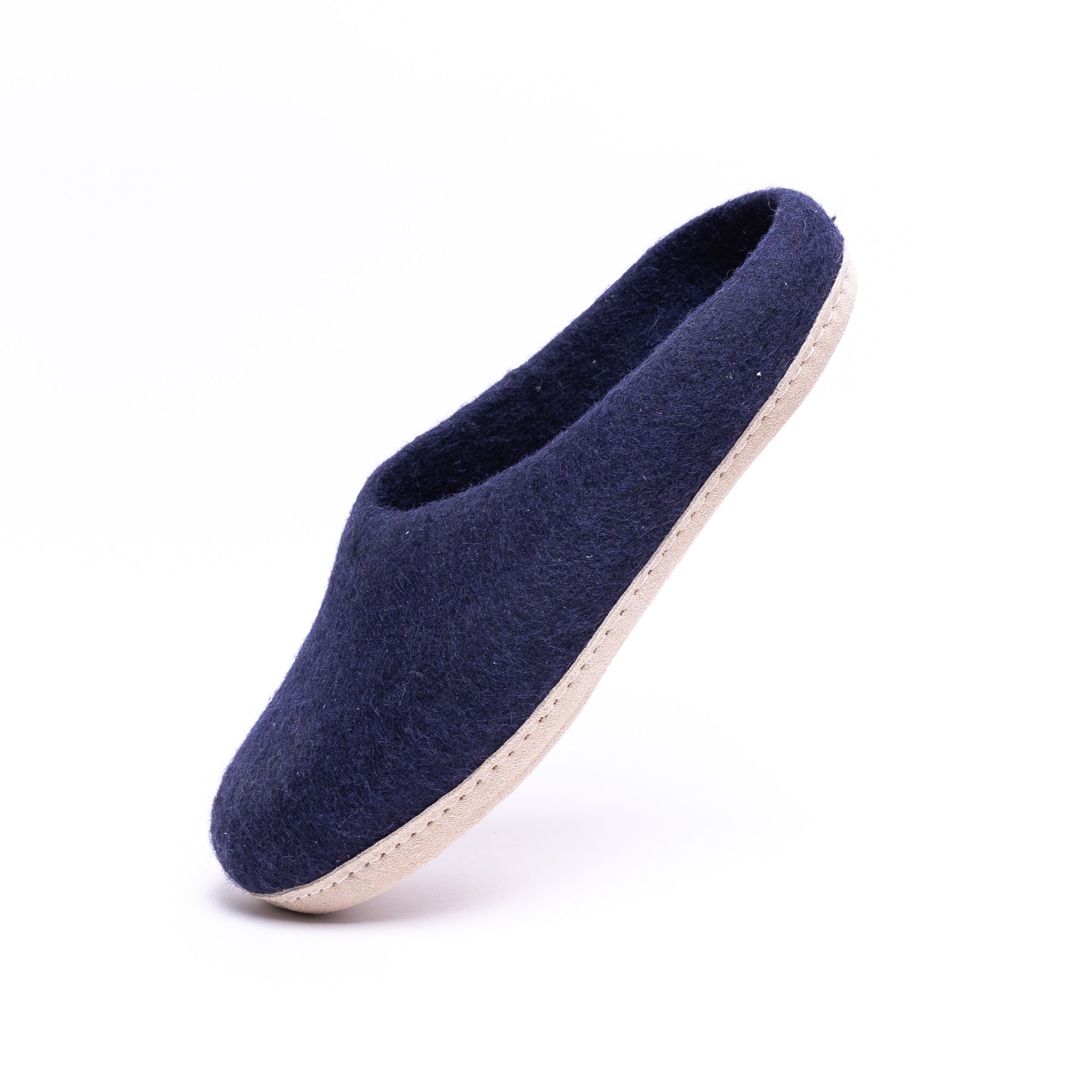 Navy Wool Felt Slippers - Kuuma Shoes