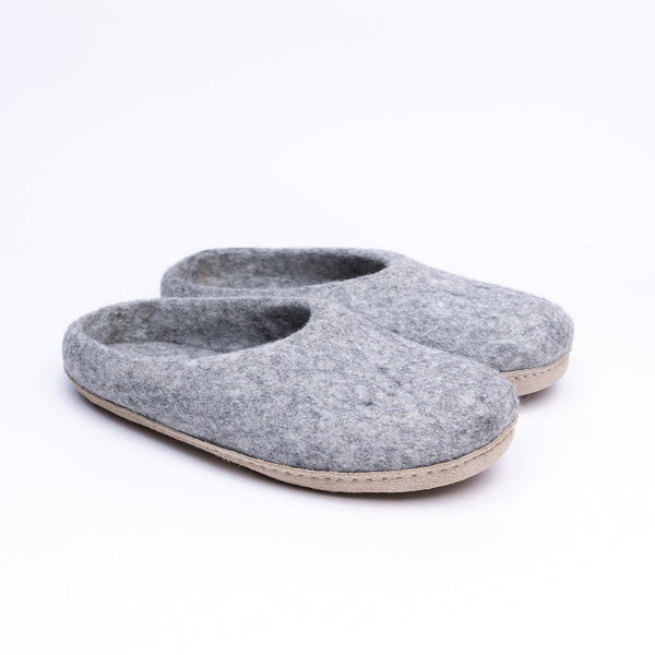 Marbled Light Grey Wool Felt Slippers - Kuuma Shoes