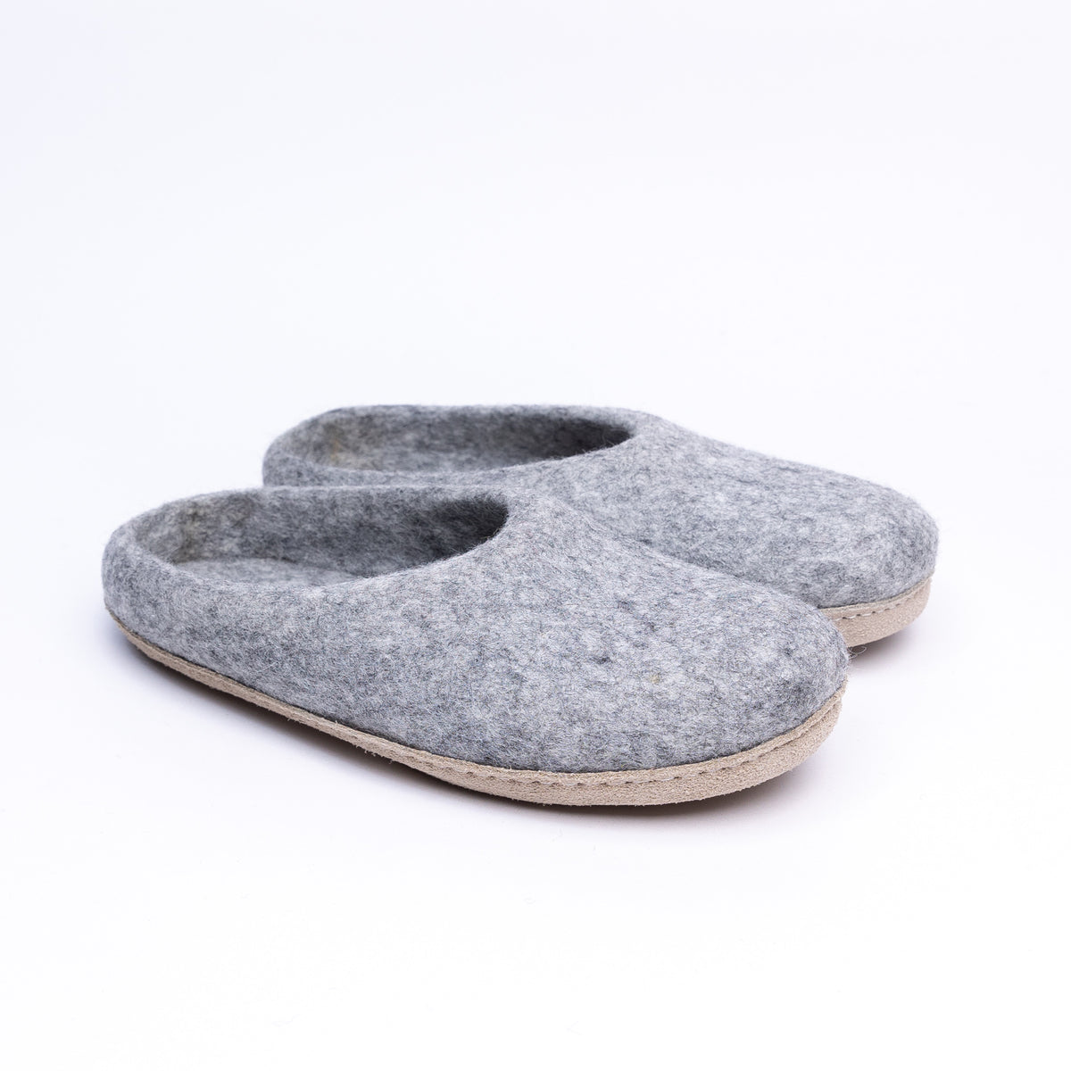 Marbled Light Grey Wool Felt Slippers - Kuuma Shoes