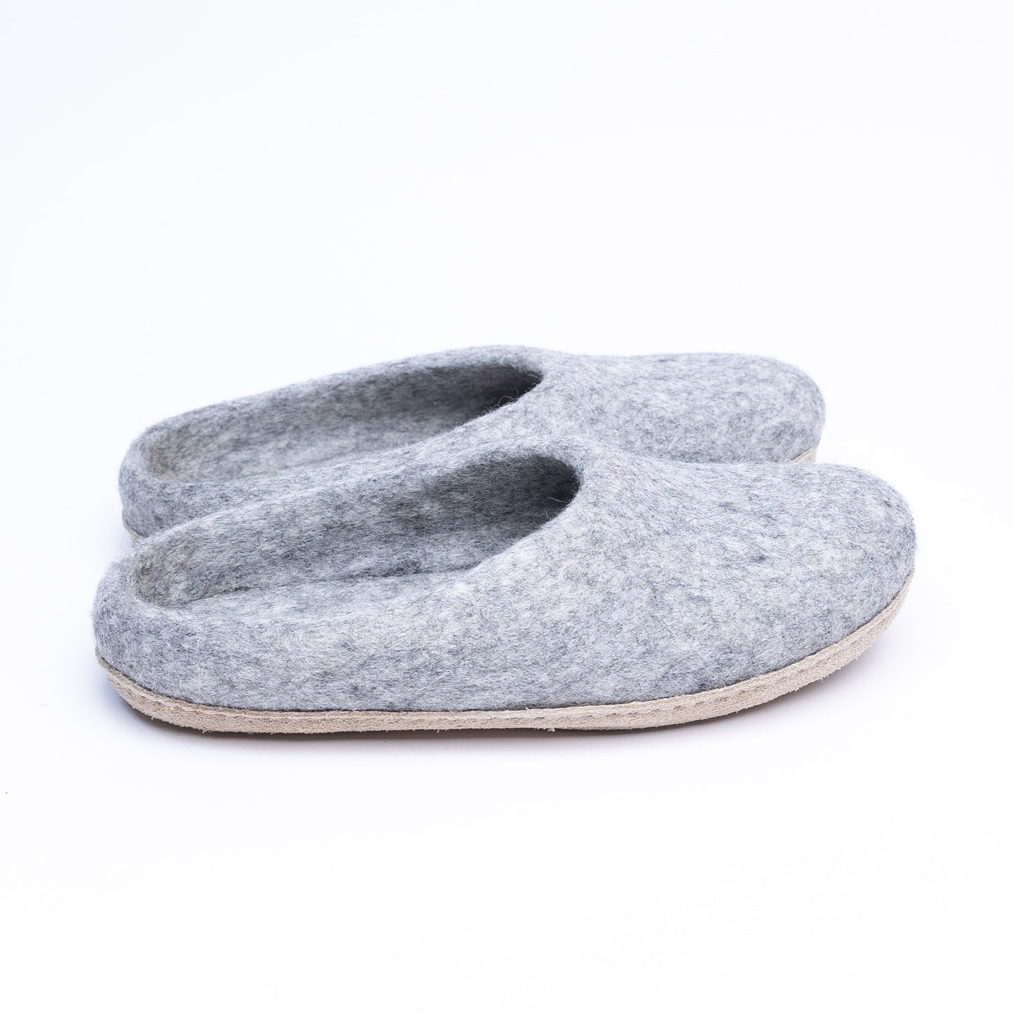 Marbled Light Grey Wool Felt Slippers