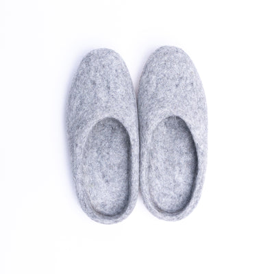 Marbled Light Grey Wool Felt Slippers